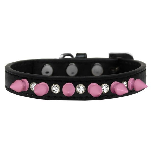 Crystal & Light Pink Spikes Dog CollarBlack Size 10, Pet Pal, Mfr#: PE766407